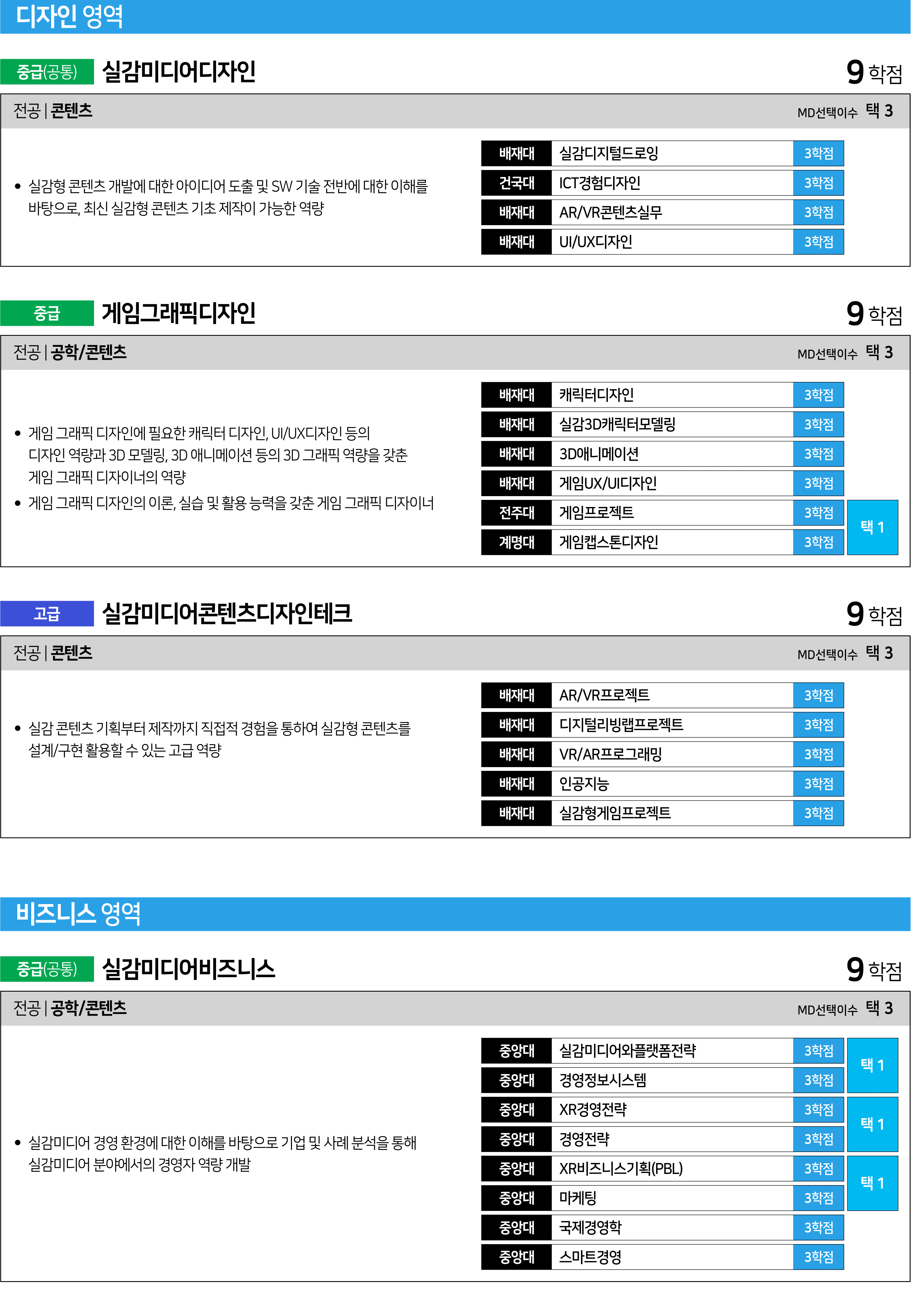 실감미디어혁신공유대학 표준교육과정